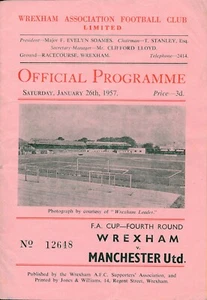 WREXHAM v Manchester United (FA Cup) 1956/1957 - Programa de fútbol - Imagen 1 de 1