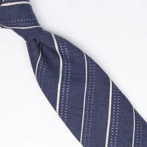 John G Hardy Mens Wool Necktie Blue White Dotted Stripe Weave Woven Tie Italy - Picture 1 of 8