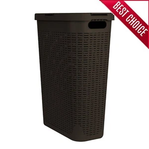 Slim Laundry Basket Cutout Handles Lid Stylish Durable Frame 40 L Brown 3.6 Lbs - Picture 1 of 5