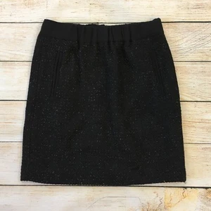 Ann Taylor LOFT Black Tweed Metallic Skirt Pockets Exposed Zipper XXS - Picture 1 of 7