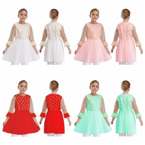 Abito da ballo manica lunga a pois per bambini ragazze prendisole vacanze vestito da allenamento - Foto 1 di 39