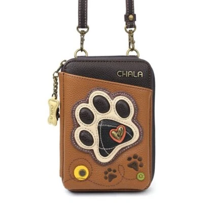 New Chala Wallet Crossbody Vegan Organizer Phone Bag PAW PRINT  Brown Cat Dog - Image 1 of 4