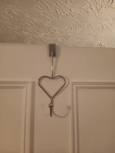 Over Door Chrome Door Clothes Coat Hook Hanger Heart x2 - Picture 1 of 6