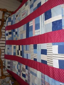 HANDMADE Assorted Patterns Shirt/Dress Scrap PATCHWORK QUILT TOP ONLY 84" x 72" - Picture 1 of 21