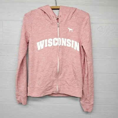 Pink Victoria Secret University Of Wisconsin Badgers Full Zip Hoodie Womens Sz S - Image 1 of 4