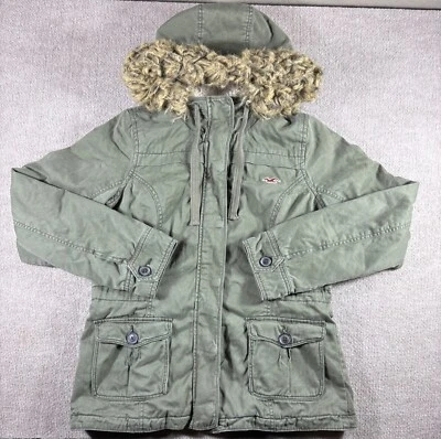 Acogedora Parka Holister Forrada de Piel Sintética Verde Grande Para Mujer Chaqueta con Capucha Cremallera” Foto 1 de 4