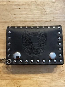 Live To Ride Genuine Leather Wallet Chain Fatboy Rider Motorcycle Collector GIFT - Picture 1 of 12