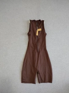 SKIMS Women's Swim Mock Neck Cycle Body Short Suit Zip Cocoa Sz XXS SW-BSS-0023 - Picture 1 of 8