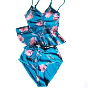 Coral Reef Blue Floral Bikini 2pc Swimsuit NEW Size XS Peplum Ruffle  - Picture 1 of 6