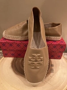 Tory Burch Everly Signature Logo Nappa Leather Espadrille Flat Shoes New Sz-11 - Picture 1 of 8