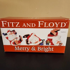 Fitz and Floyd Merry & Bright Santa Tumblers Figures Figurines 2011 - Picture 1 of 5