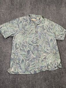 tommy bahama hawaiian Floral Button Up Short Sleeve Adult Large Blue