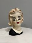 Vintage Inarco E-1540 4.5" Woman's Head Vase Closed Eyes Pearl Necklace *Read*