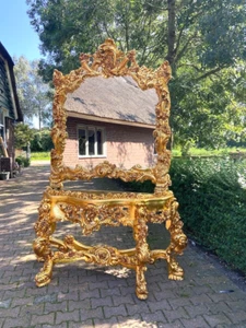 Console with Mirror Set Baroque Rococo Gold Leaf Marble Top Antique Style - Picture 1 of 13