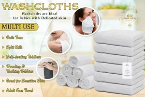 12 pcs Pack White Wash Cloths Hotel Quality 13x13 Size Highly Absorbent 520 GSM - Picture 1 of 9