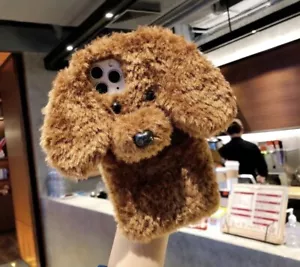 NEW Fuzzy Brown Dog Puppy Doodle Phone Case Cute iPhone 15 NWT Fur Furry - Picture 1 of 1