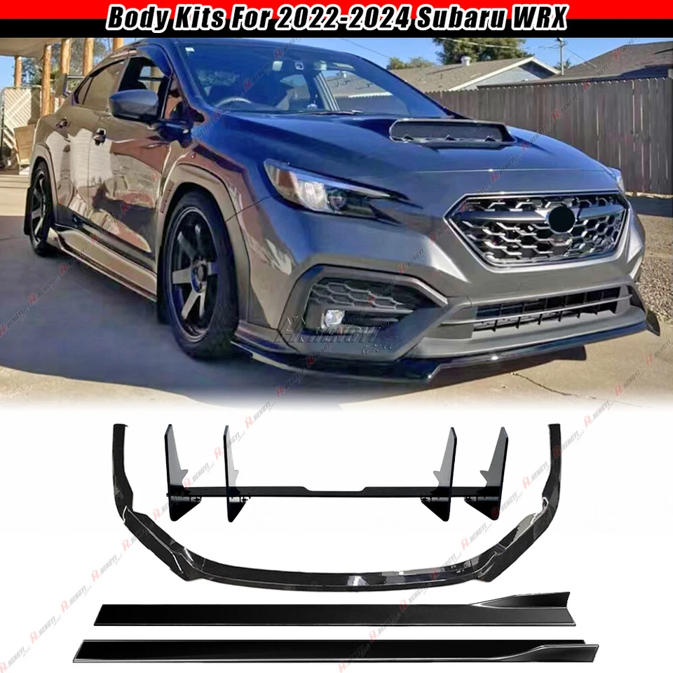 For 22-25 Subaru WRX ST-Style Gloss Black Front Lip+Side Skirts+Rear Diffuser - Image 1 of 4