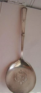 ANTIQUE TOMATO SPOON SERVER MARKED STERLING SILVER HANDLE PAT DATE - Picture 1 of 19