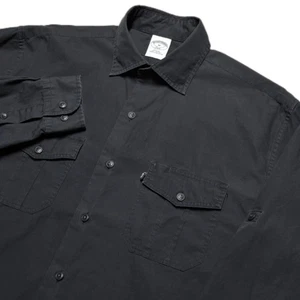 Brooks Brothers Poplin Field Camp Shirt Button-Up Slim Fit Black Mens M - Picture 1 of 15
