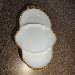 Vtg Fire King Relish Dish Milk Glass Platter Plate Gold Rim Serving - Picture 1 of 6