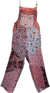 Nwt SACRED THREADS funky floral hippie rayon OVERALLS ROMPER JUMPSUIT JUMPER L - Picture 1 of 6