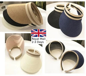 Women Summer Hat Sun Beach Visor Fold able Roll Up Wide Brim Open Top Cap Lot - Bild 1 von 25
