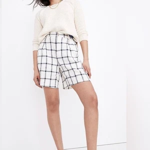 Madewell Linen-Cotton Pleated Mid-Length Shorts in Windowpane Size 0 New - Picture 1 of 10