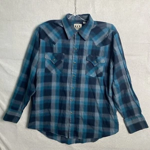 Ely Cattleman Herren blau kariert Perlen Druckknopf Langarm Hemd Western Größe Large - Bild 1 von 17