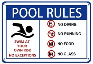 Pool Rules Metal Tin Sign Outdoor Pool Warning Signs Home Wall Decor for Swimmin - Picture 1 of 69