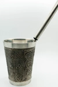 Mullingar Pewter cup made in Ireland Celtic symbol 4.25" Whiskey w/stirrer - Picture 1 of 8