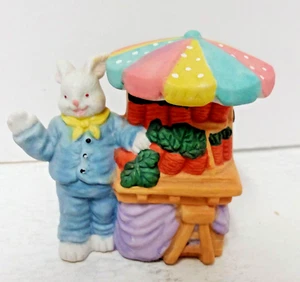 Vintage Ceramic Easter Bunny W/Carrot Stand W/Umbrells Decor 2.5" Tall 3" Wide - Picture 1 of 10