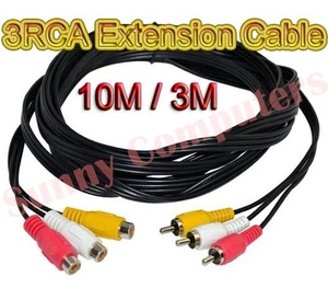 3RCA 3 RCA macho a hembra M/F AV cable de extensión compuesto plomo DVD 10M 3M - Imagen 1 de 3