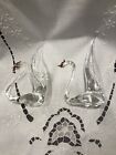 Vintage Elegant Murano Hand Made Clear  Glass Swans With Red Glass Enhancements