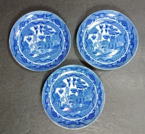 Vtg BLUE WILLOW Porcelain CHILD'S TEA SET / 3 Tiny Saucers Transor Ware Japan - Picture 1 of 10
