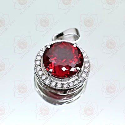 Collar de plata 925 con colgante de rubí rojo redondo natural - Joyería de piedras preciosas certificadas Foto 1 de 4