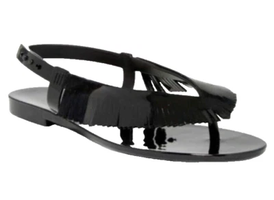 Sandalias chanclas Melissa Salinas negras Illysa Harmony con flecos de gelatina EE. UU. 8 Foto 1 de 4