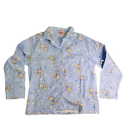 Warner Brothers Looney Tunes Tweety Bird Womens Button PJ Shirt Large Blue O8a - Image 1 of 4
