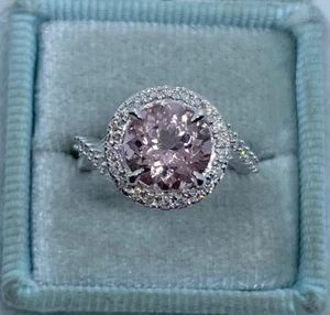 2Ct Round Cut Lab-Created Morganite Engagement Ring 14K White Gold Plated Silver - Picture 1 of 7