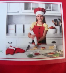 Martha Stewart Santa Navidad Vacaciones Niño Chef Juego de Cocina Delantal Mitones Sombrero - Imagen 1 de 3