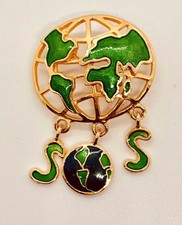 Vintage Gold Tone Enamel SOS Around the World Charm BEREBI Brooch Pin Jewelry