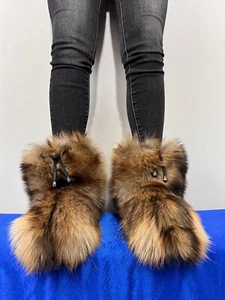 Botas de Piel de Mapache Doble Cara Piel Interior y Exterior 10" (26cm) Altura Marrón - Imagen 1 de 10