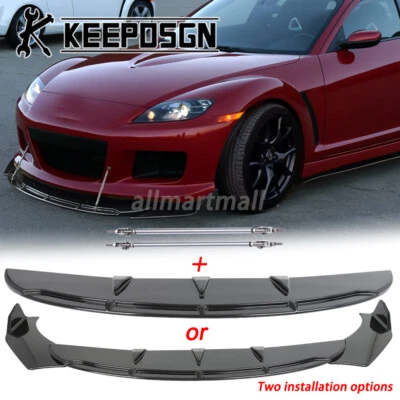 Kit de carrocería de varillas de puntal divisor de labios para parachoques delantero negro JDM para Mazda RX-8 Foto 1 de 4