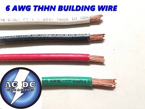75' EA THHN THWN 6 AWG GAUGE BLACK WHITE RED GREEN STRANDED COPPER WIRE - Picture 1 of 1