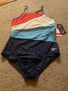 Speedo Women’s Swimsuit One Piece Radiating Splice Endurance Blueprint Size 16 - Picture 1 of 2