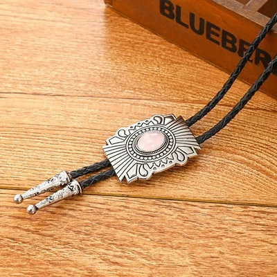 Collar de boda con corbata bolo de piedra de cristal rosa para hombre padrino vaquero occidental Foto 1 de 4