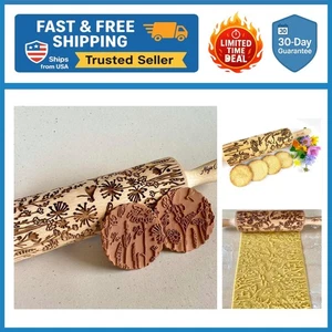 MEADOW Laser Engraved Rolling Pin - Stunning Beech Wood 7.9" Embossing Surface - Picture 1 of 7