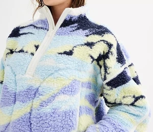 So Cropped Sherpa Jacket Size Small Quarter Zip Aztec Fuzzy Teddy Bear NWT - Picture 1 of 7
