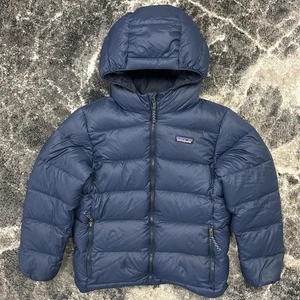 Patagonia Puffer Jacket Youth Small 7 - 8 Kids Hi Loft Down Sweater Hoody Blue - Picture 1 of 7