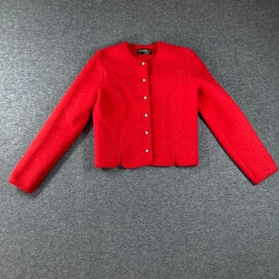 Винтажный Geiger Tyrol вареной шерсти куртка женщин L красный кардиган альпийский уютный - Изображение 1 из 4