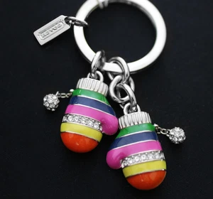 NWT Coach 93027 Multicolor Legay Stripe Pave Gloves Keychain Key Ring FOB New - Picture 1 of 2